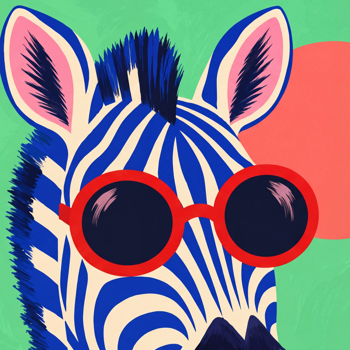 Renkli Zebra İllüstrasyonu Poster – Modern Sanat Baskısı — baskının yakın çekimi, kâğıt dokusu ve renk detayı