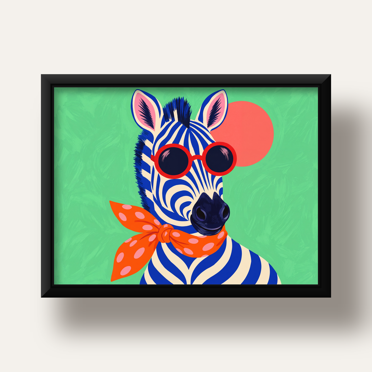 Renkli Zebra İllüstrasyonu Poster – Modern Sanat Baskısı — siyah derin çerçeveli