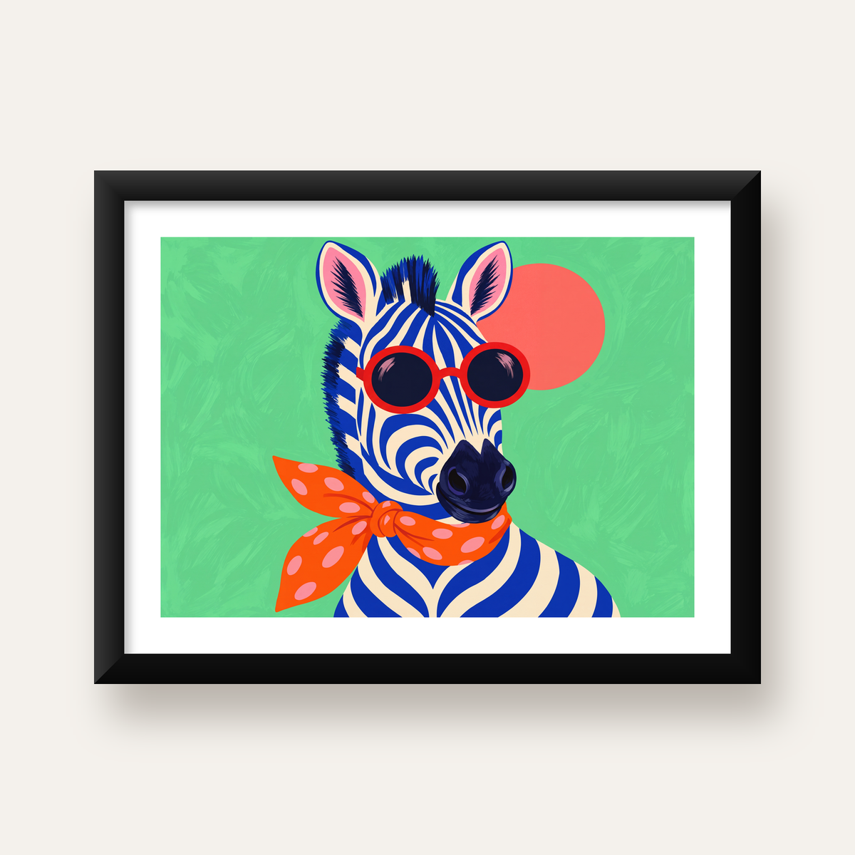 Renkli Zebra İllüstrasyonu Poster – Modern Sanat Baskısı — Yatay baskı, beyaz paspartulu