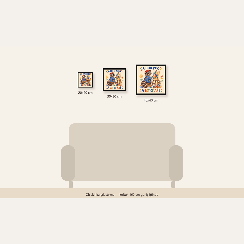 Ressam Rakun Poster – Eğlenceli Çocuk Odası Duvar Dekoru — Kare ölçülerinin karşılaştırması