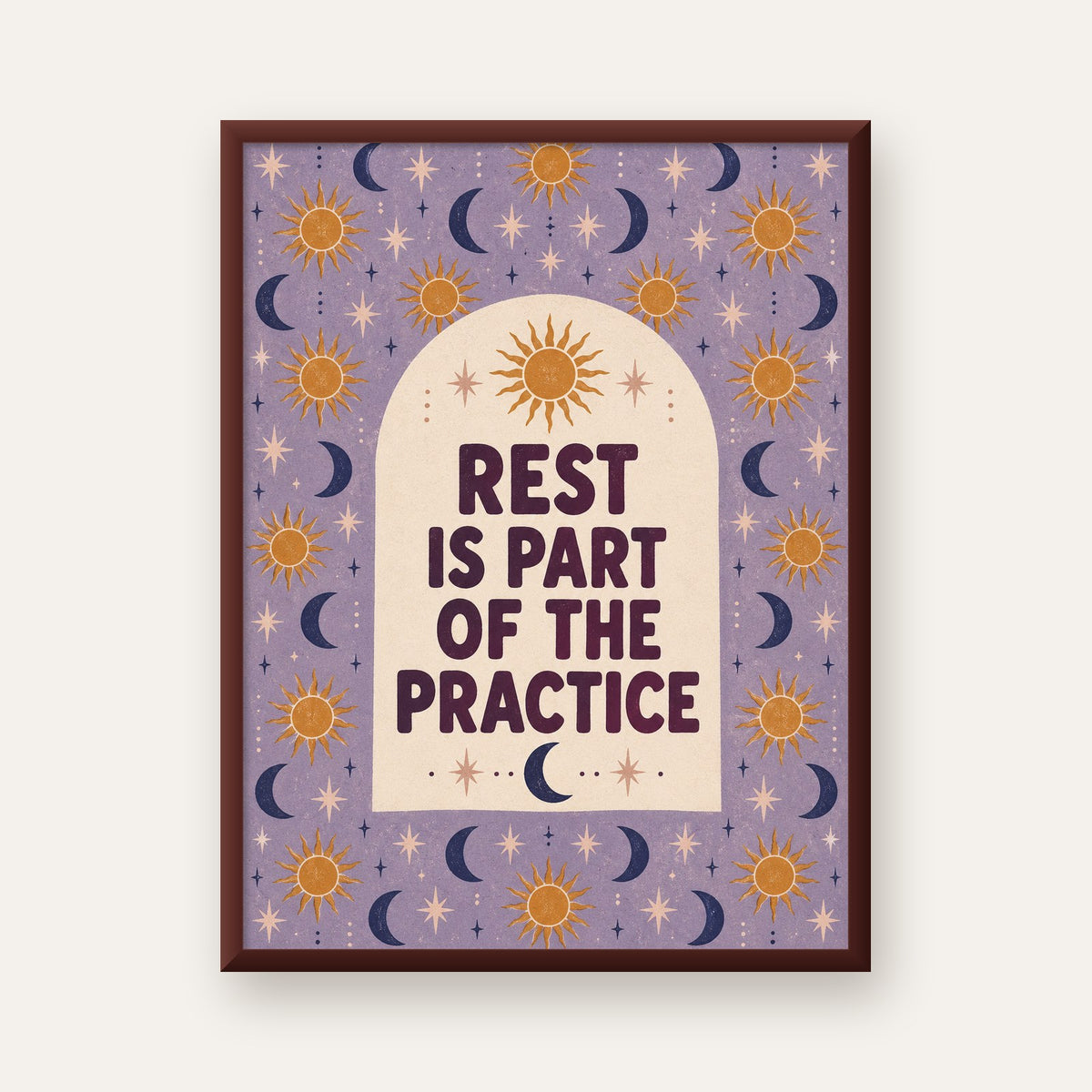 Rest Is Part of the Practice Güneş ve Ay Yoga Poster — ceviz çerçeveli