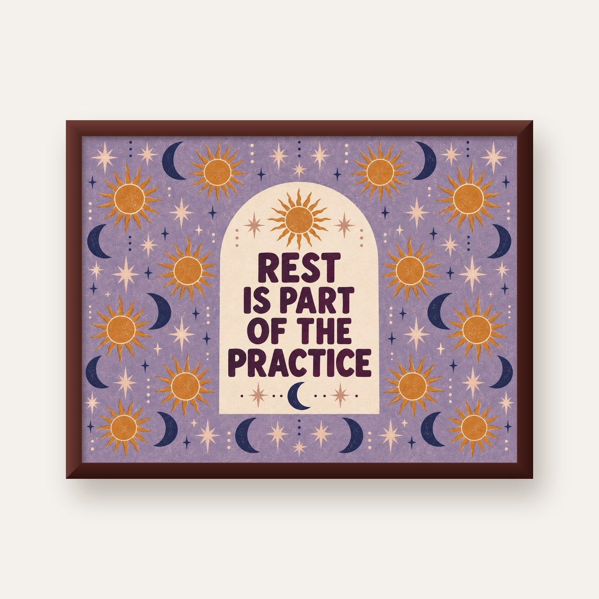 Rest Is Part of the Practice Güneş ve Ay Yoga Poster — ceviz çerçeveli