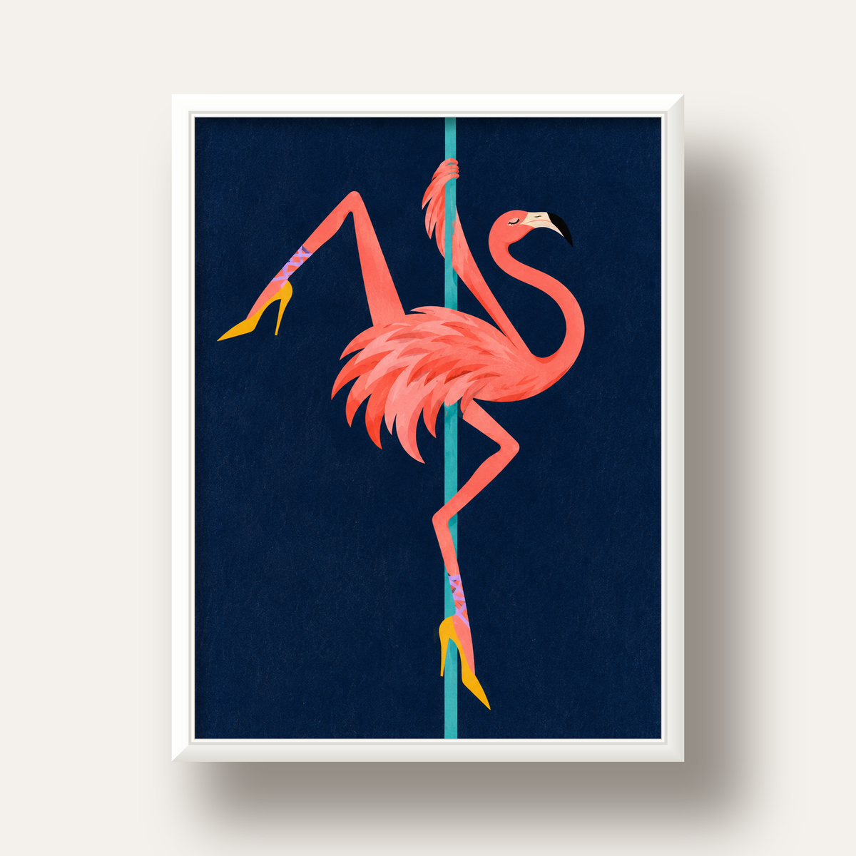 Direk Dansı Yapan Flamingo Modern Poster — beyaz derin çerçeveli