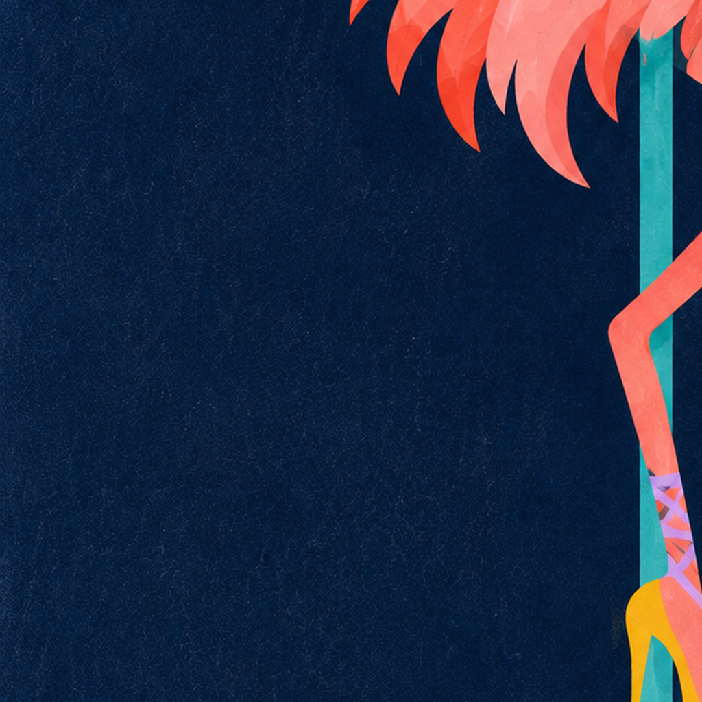 Direk Dansı Yapan Flamingo Modern Poster – Çerçeveli — baskının yakın çekimi, kâğıt dokusu ve renk detayı