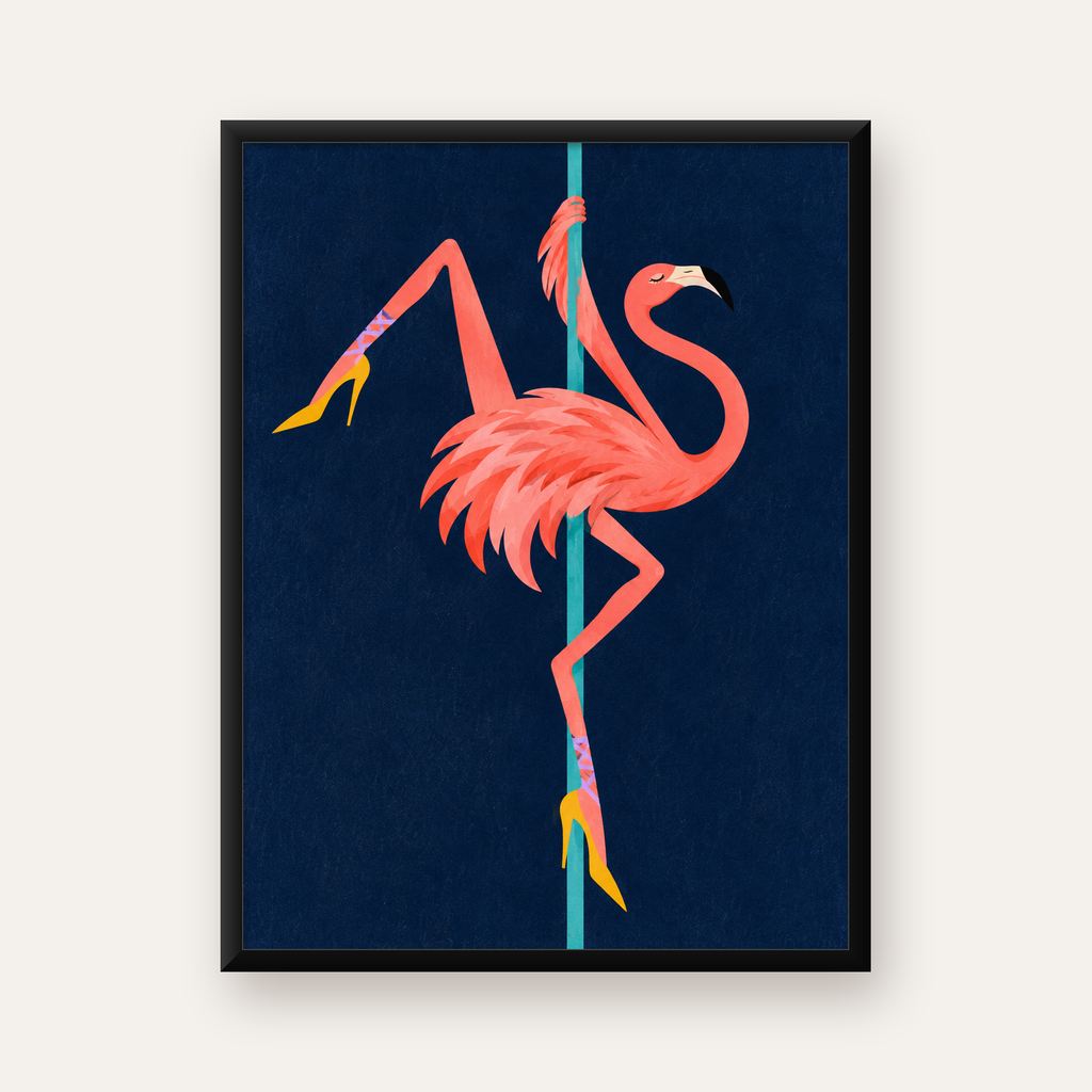 Direk Dansı Yapan Flamingo Modern Poster – Çerçeveli — Dikey baskı, düz siyah çerçeveli duvar posteri