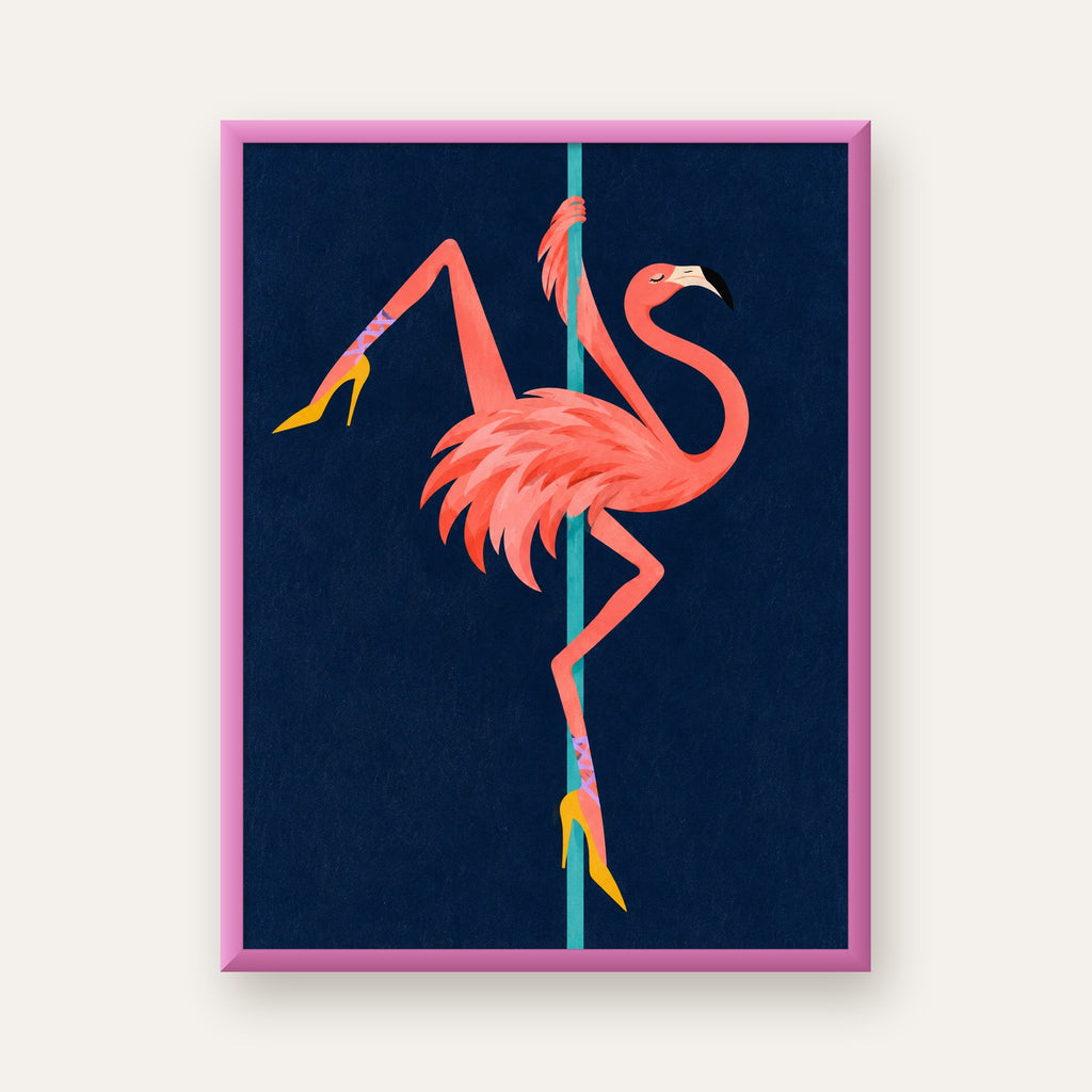 Direk Dansı Yapan Flamingo Modern Poster — pembe çerçeveli