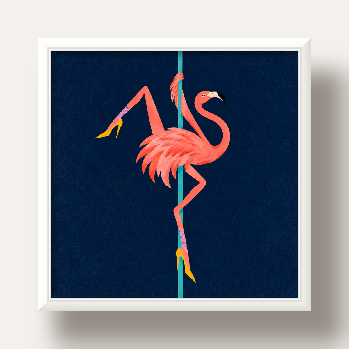 Direk Dansı Yapan Flamingo Modern Poster — beyaz derin çerçeveli