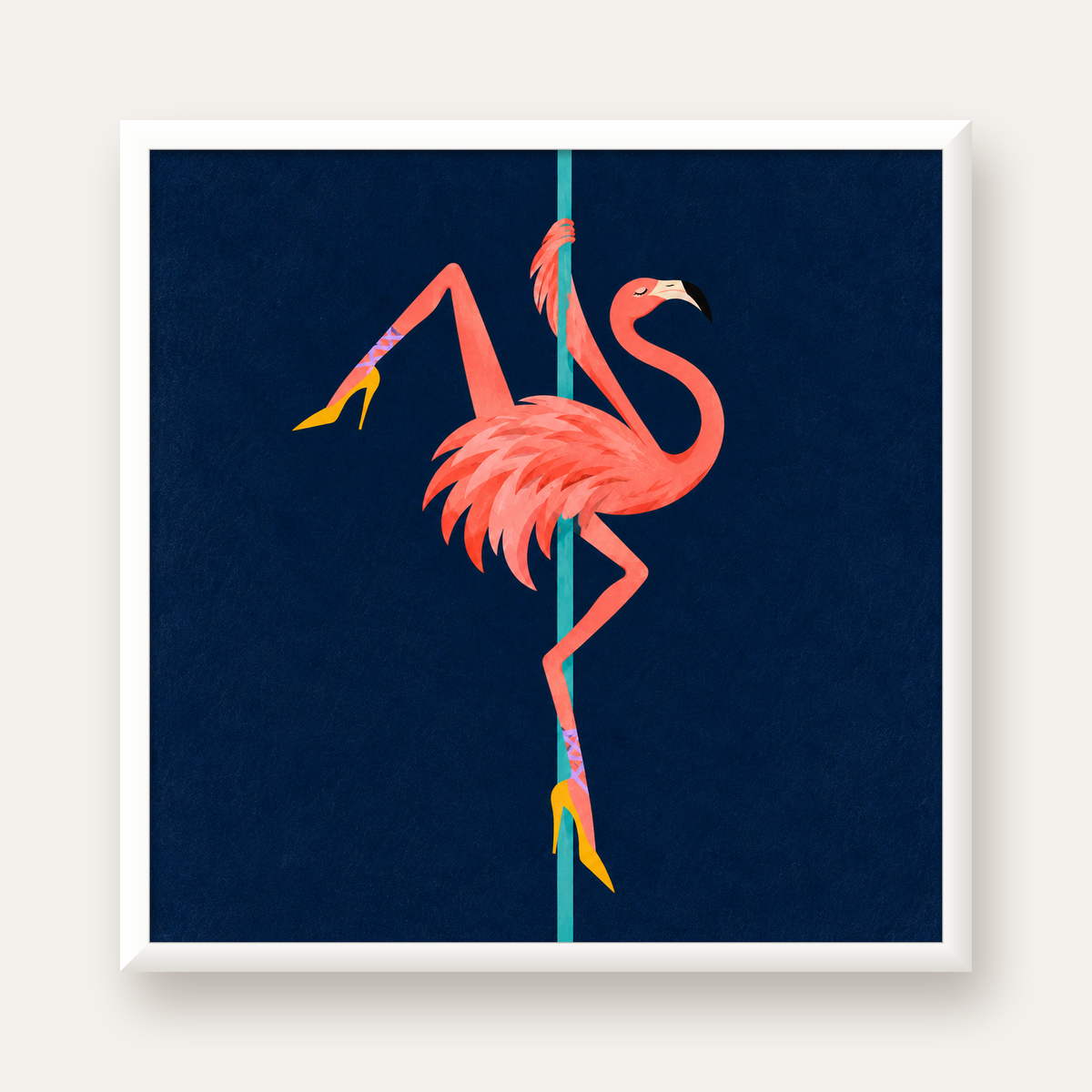 Direk Dansı Yapan Flamingo Modern Poster — beyaz çerçeveli kare poster