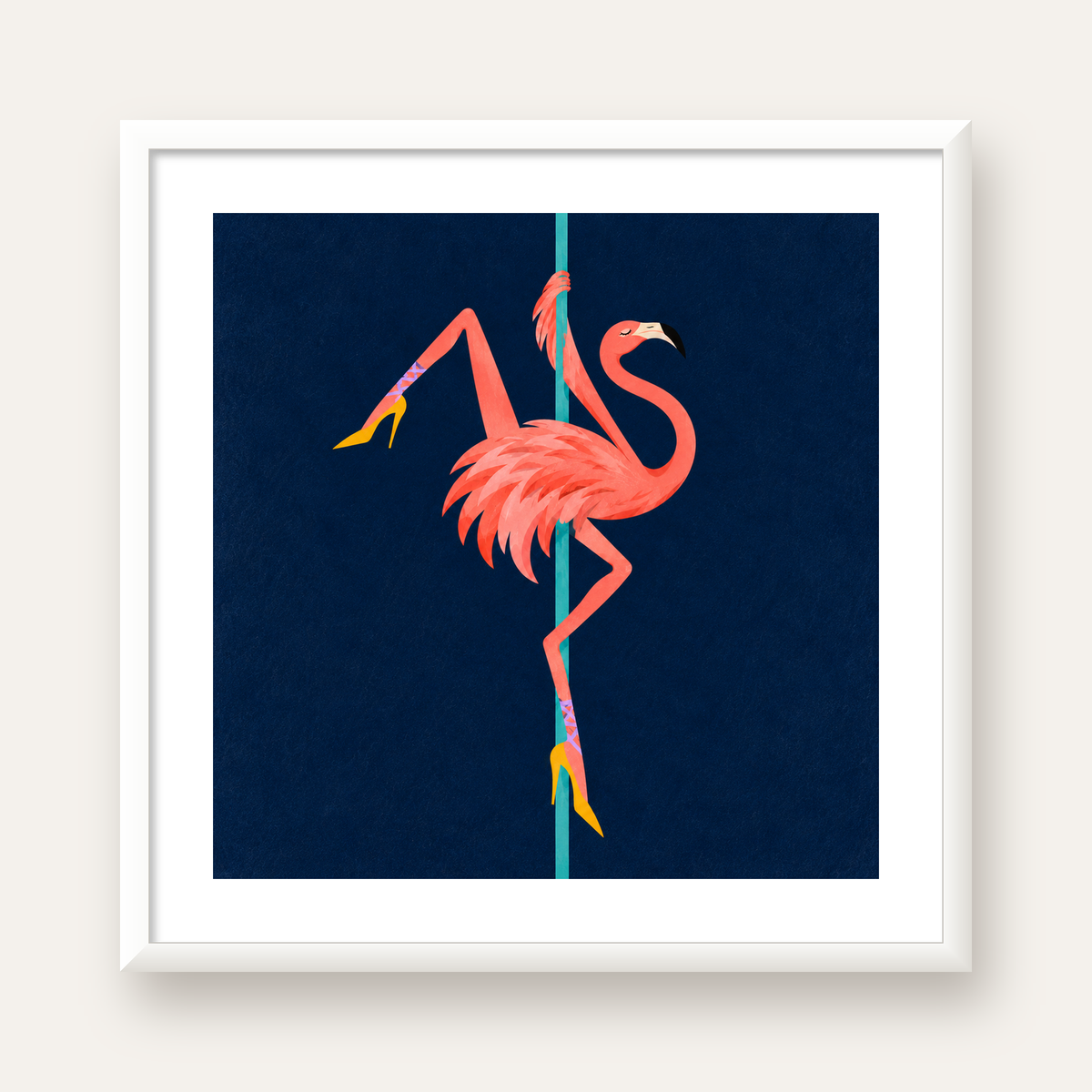 Direk Dansı Yapan Flamingo Modern Poster — beyaz çerçeveli kare poster