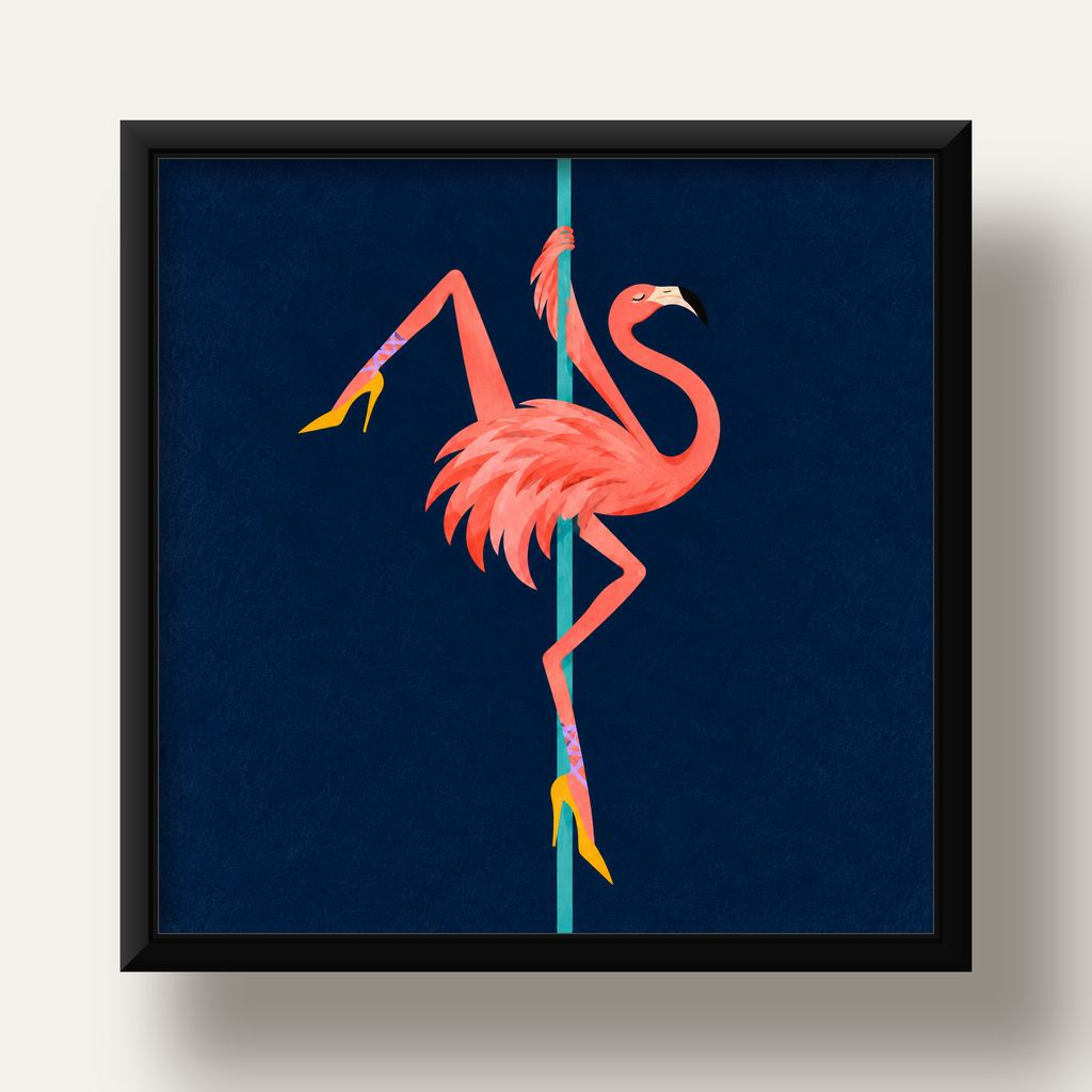 Direk Dansı Yapan Flamingo Modern Poster — siyah derin çerçeveli