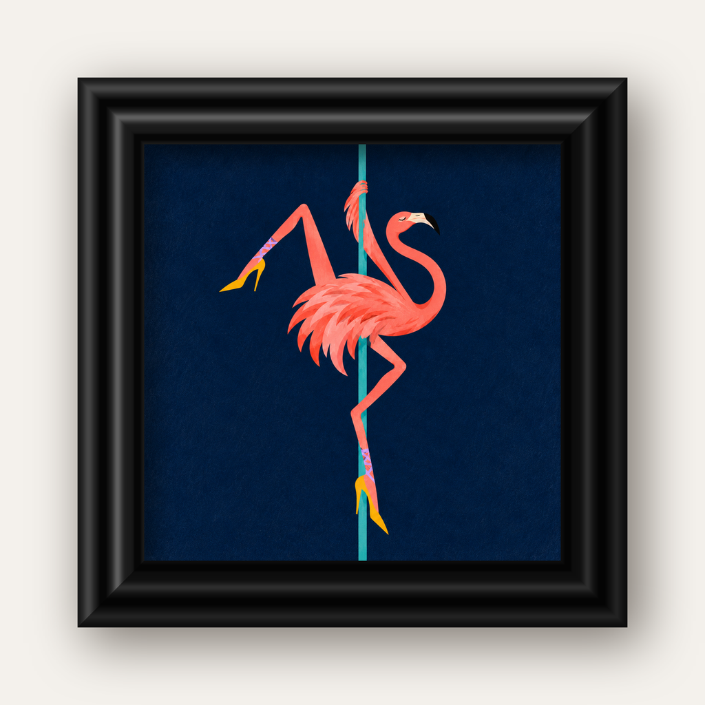 Direk Dansı Yapan Flamingo Modern Poster — siyah galeri çerçeveli