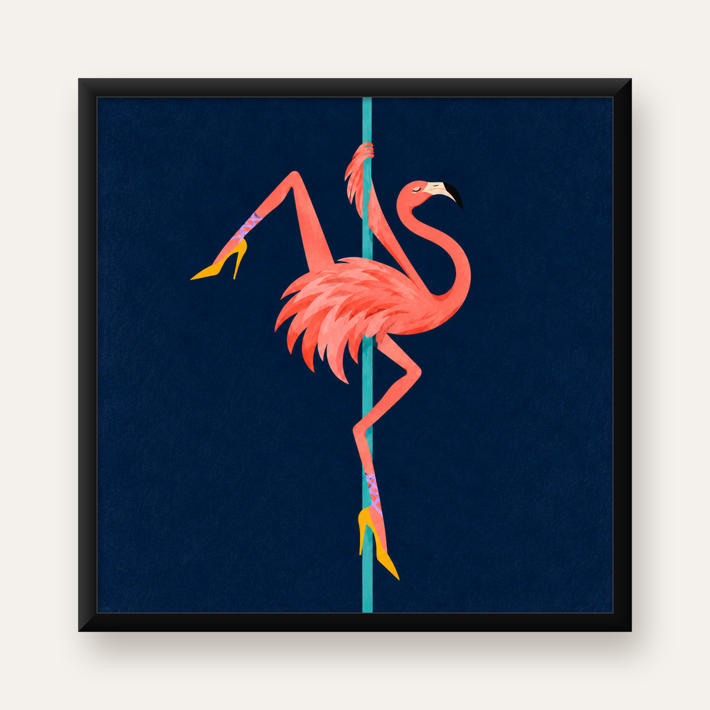 Direk Dansı Yapan Flamingo Modern Poster – Çerçeveli — Kare baskı, düz siyah çerçeveli duvar posteri