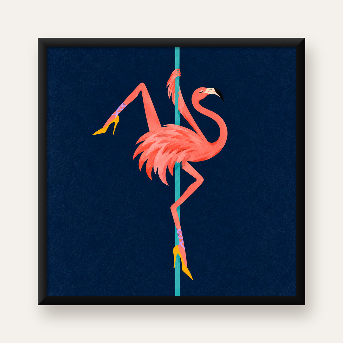 Direk Dansı Yapan Flamingo Modern Poster – Çerçeveli — Kare baskı, düz siyah çerçeveli duvar posteri