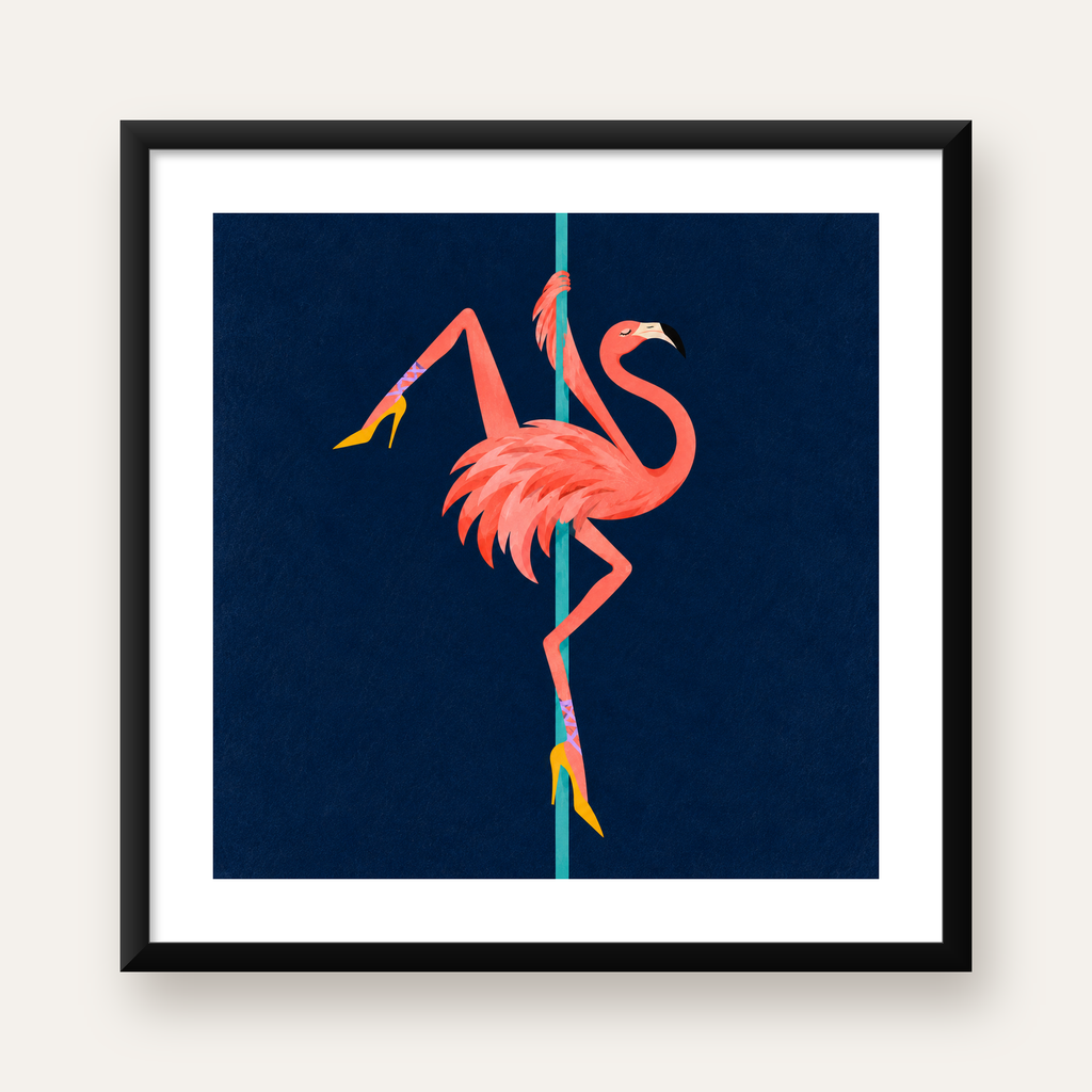 Direk Dansı Yapan Flamingo Modern Poster – Çerçeveli — Kare baskı, beyaz kenar boşluklu