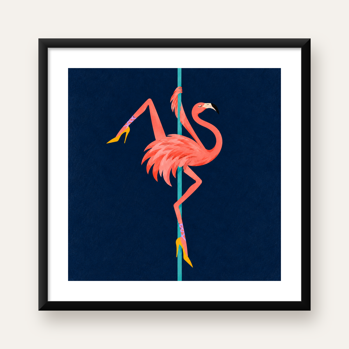 Direk Dansı Yapan Flamingo Modern Poster – Çerçeveli — Kare baskı, beyaz kenar boşluklu