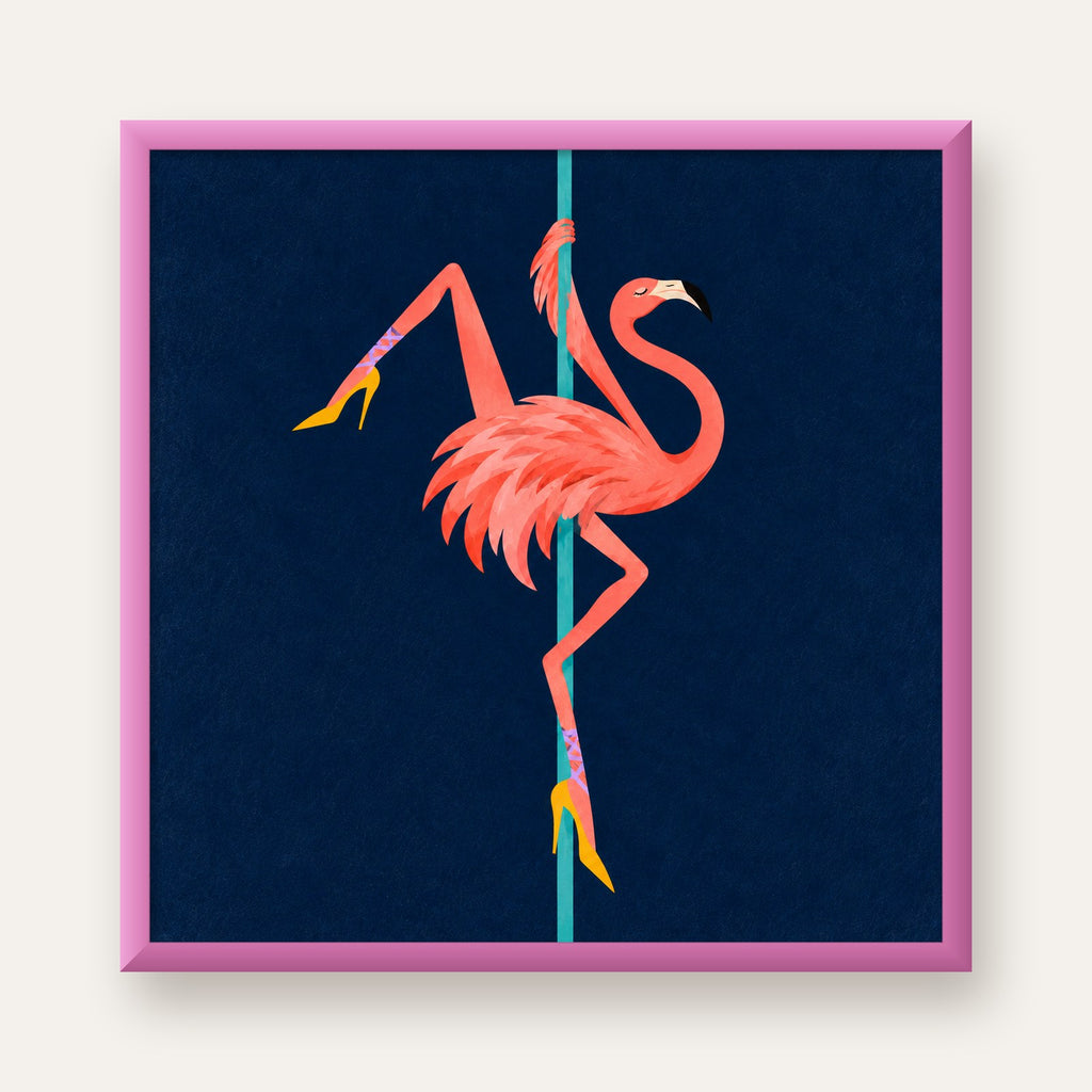 Direk Dansı Yapan Flamingo Modern Poster — pembe çerçeveli