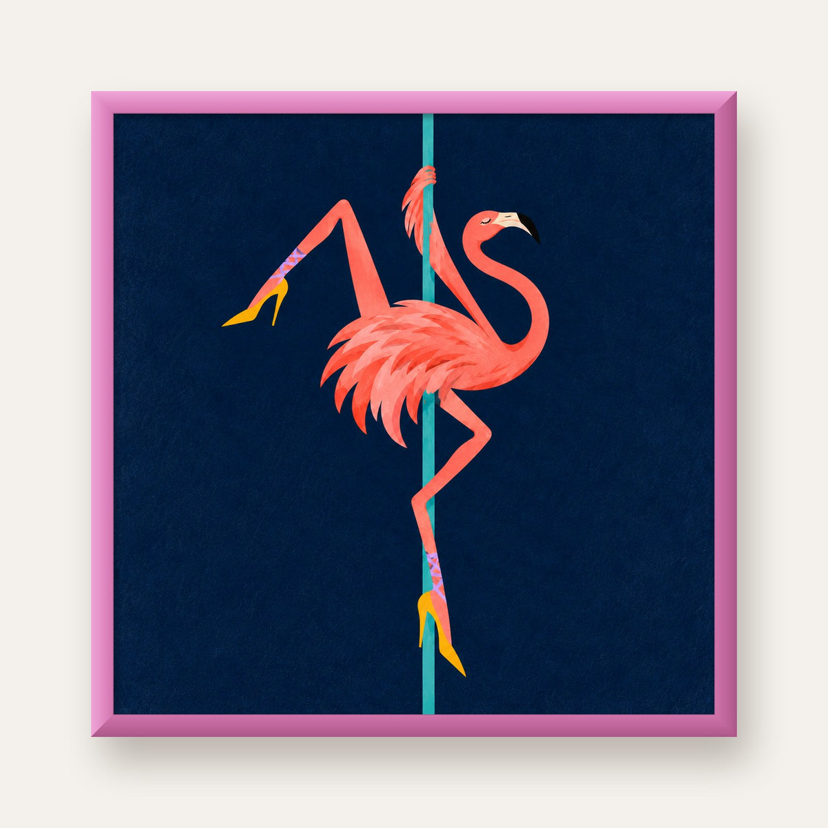 Direk Dansı Yapan Flamingo Modern Poster — pembe çerçeveli