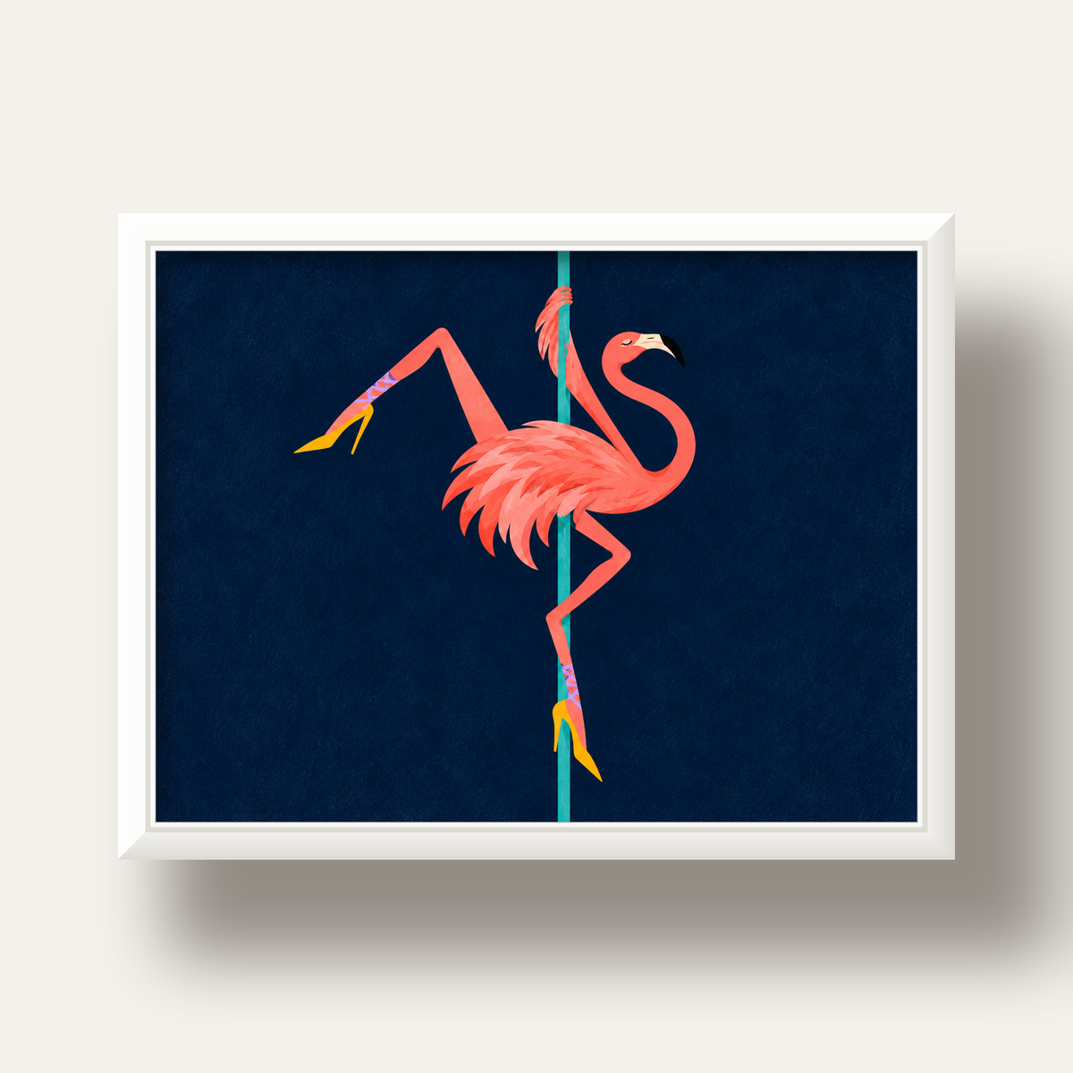 Direk Dansı Yapan Flamingo Modern Poster — beyaz derin çerçeveli