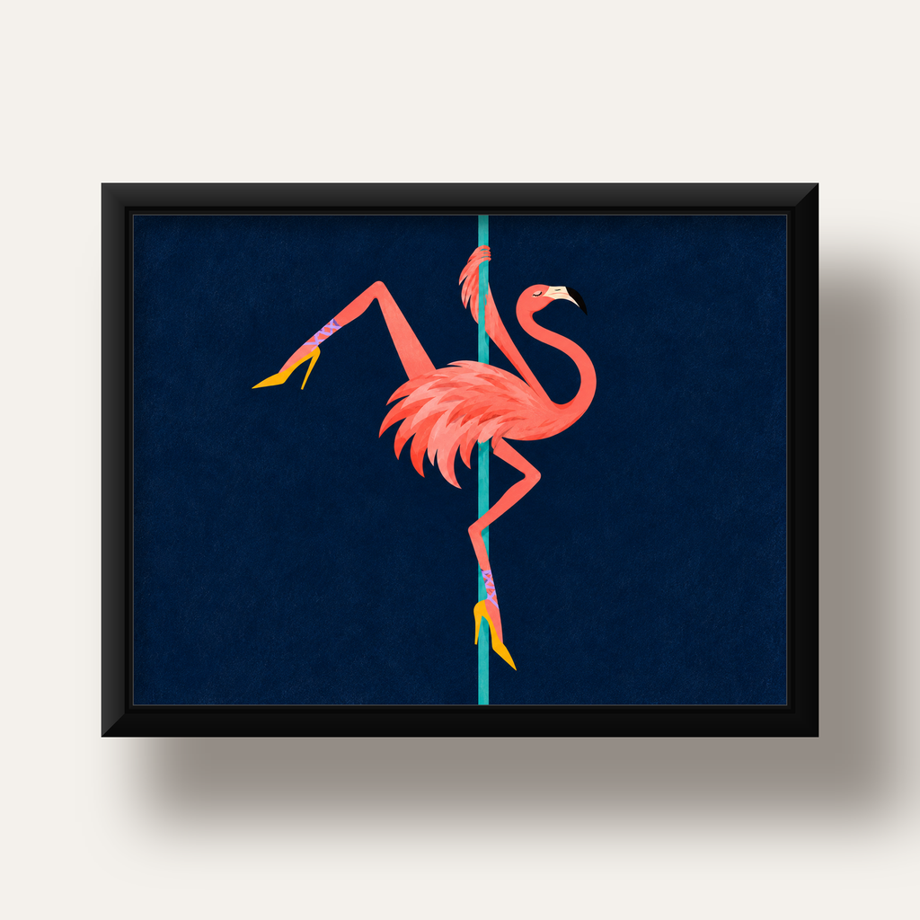 Direk Dansı Yapan Flamingo Modern Poster — siyah derin çerçeveli