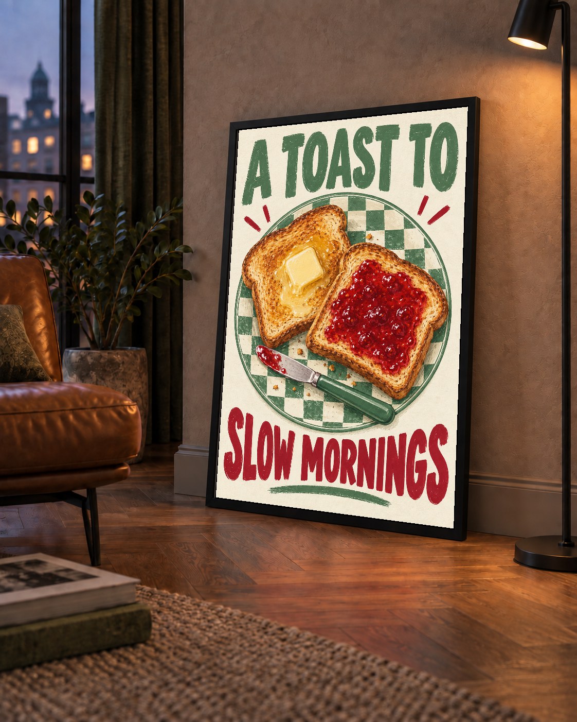 Retro Kahvaltı Tabaklı Dijital Poster – Slow Mornings