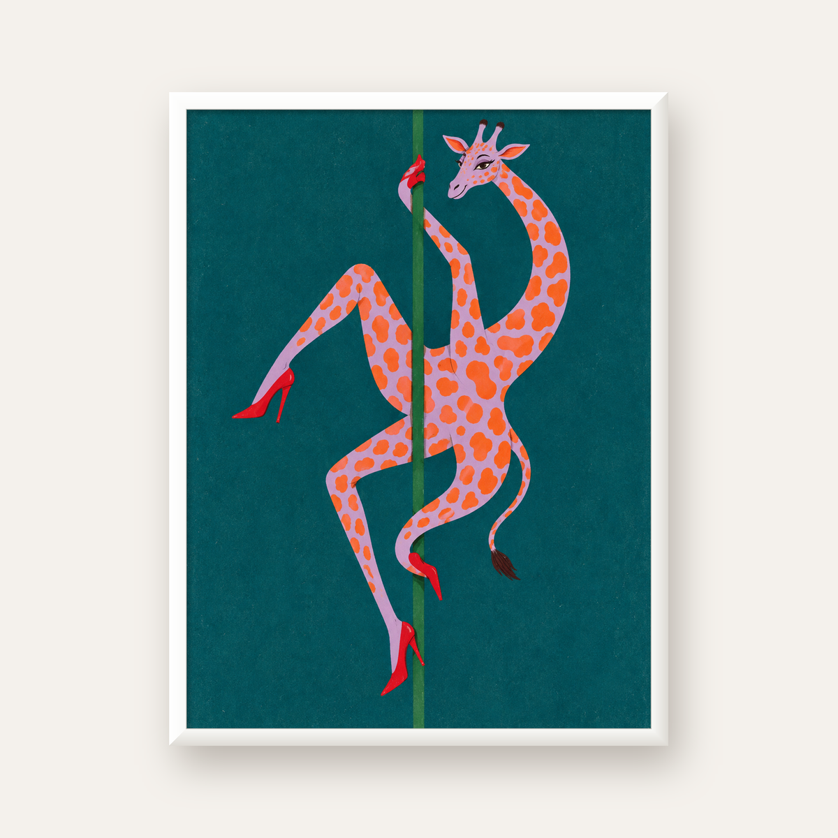 Direkte Dans Eden Zürafa Mizahi Sanat Poster — beyaz çerçeveli dikey poster