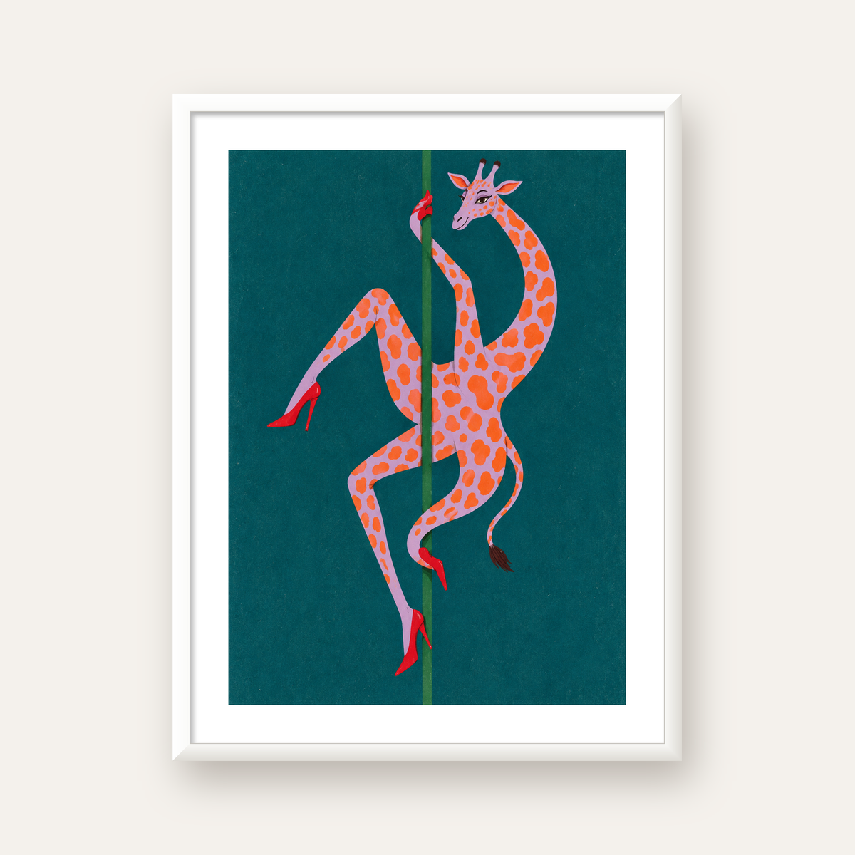 Direkte Dans Eden Zürafa Mizahi Sanat Poster — beyaz çerçeveli dikey poster