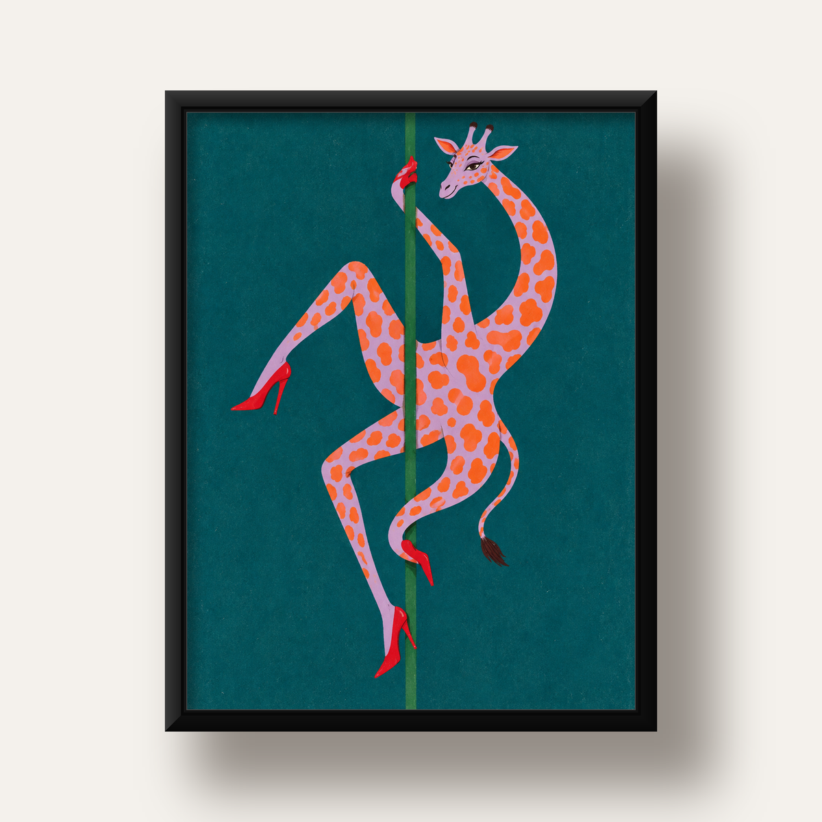Direkte Dans Eden Zürafa Mizahi Sanat Poster — siyah derin çerçeveli