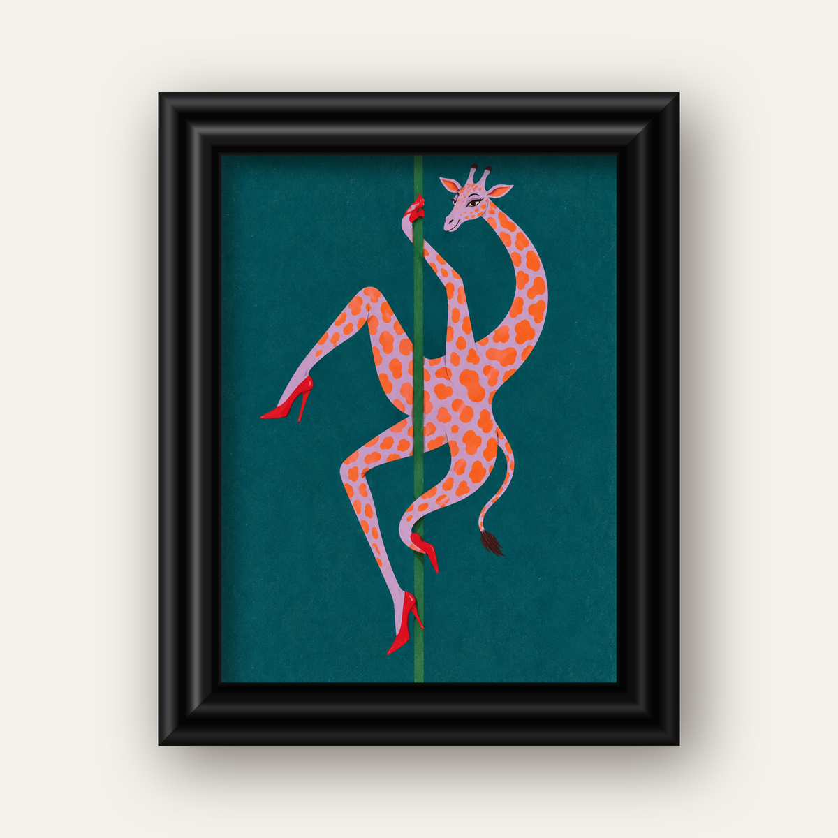Direkte Dans Eden Zürafa Mizahi Sanat Poster — siyah galeri çerçeveli