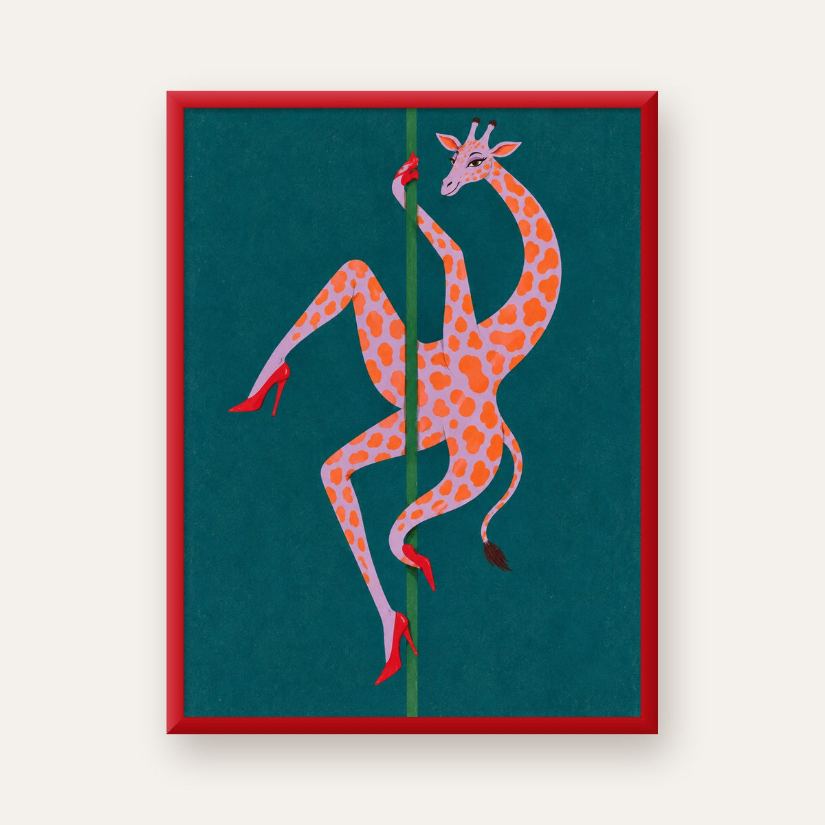 Direkte Dans Eden Zürafa Mizahi Sanat Poster — kırmızı çerçeveli