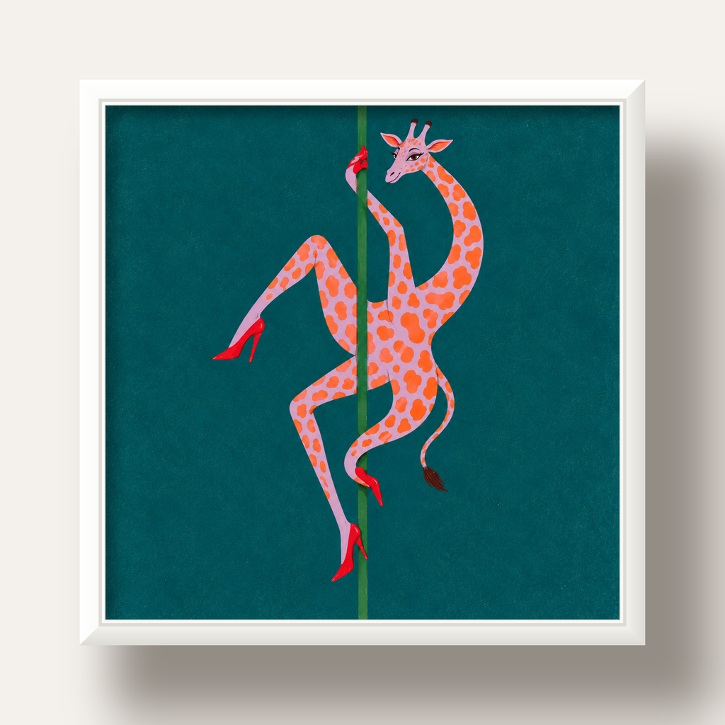 Direkte Dans Eden Zürafa Mizahi Sanat Poster — beyaz derin çerçeveli
