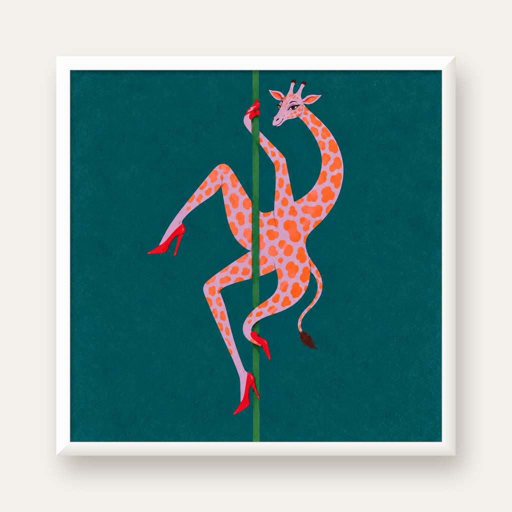 Direkte Dans Eden Zürafa Mizahi Sanat Poster — beyaz çerçeveli kare poster