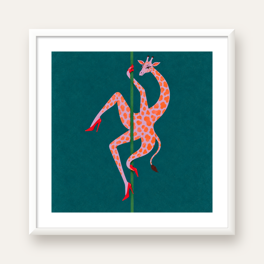 Direkte Dans Eden Zürafa Mizahi Sanat Poster — beyaz çerçeveli kare poster