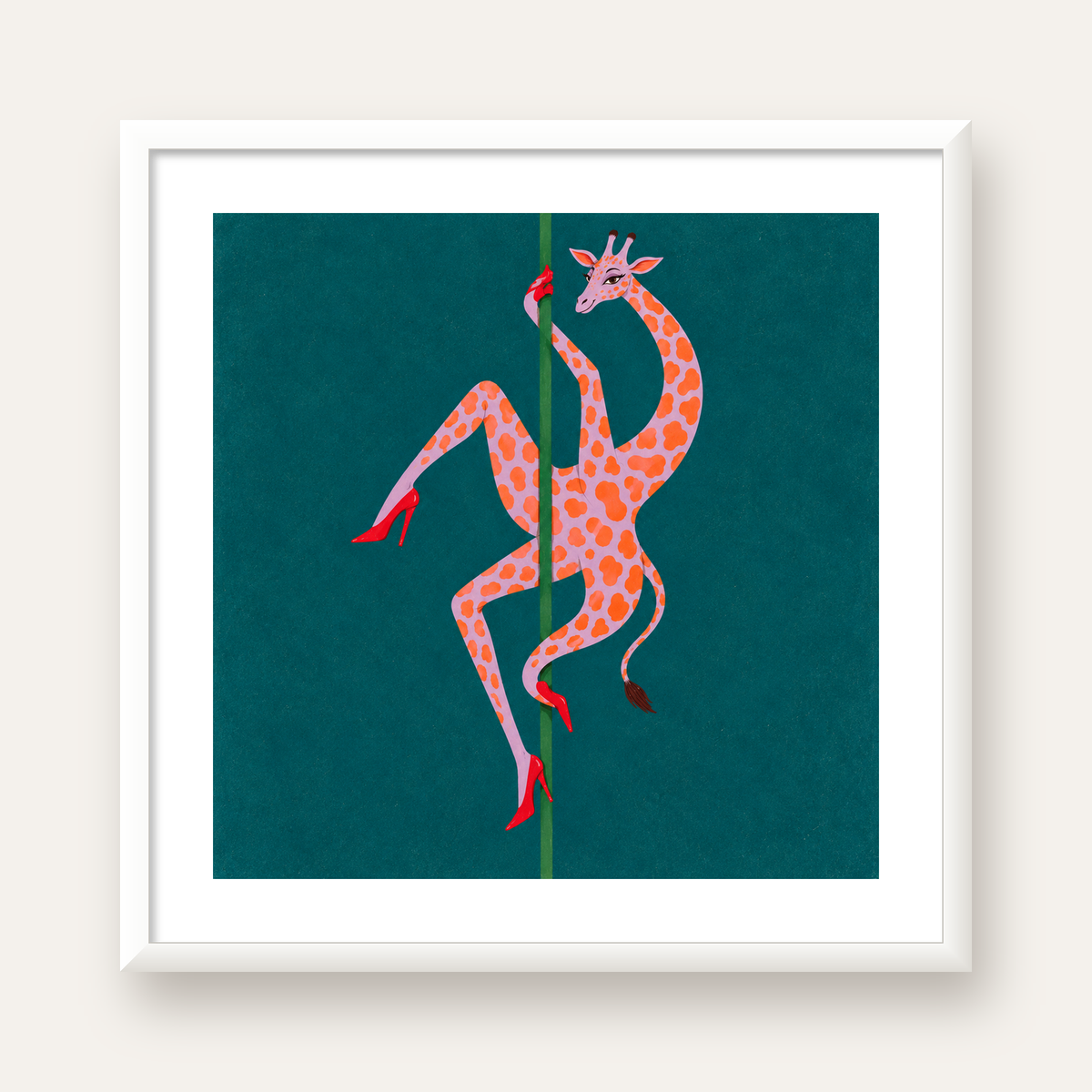 Direkte Dans Eden Zürafa Mizahi Sanat Poster — beyaz çerçeveli kare poster