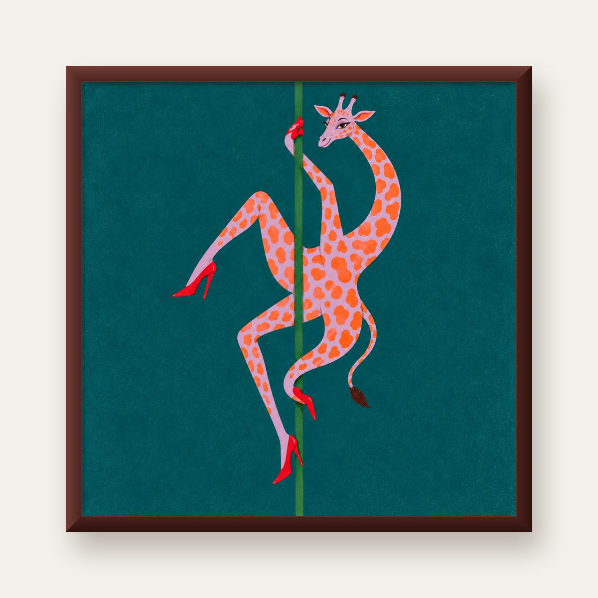 Direkte Dans Eden Zürafa Mizahi Sanat Poster — ceviz çerçeveli