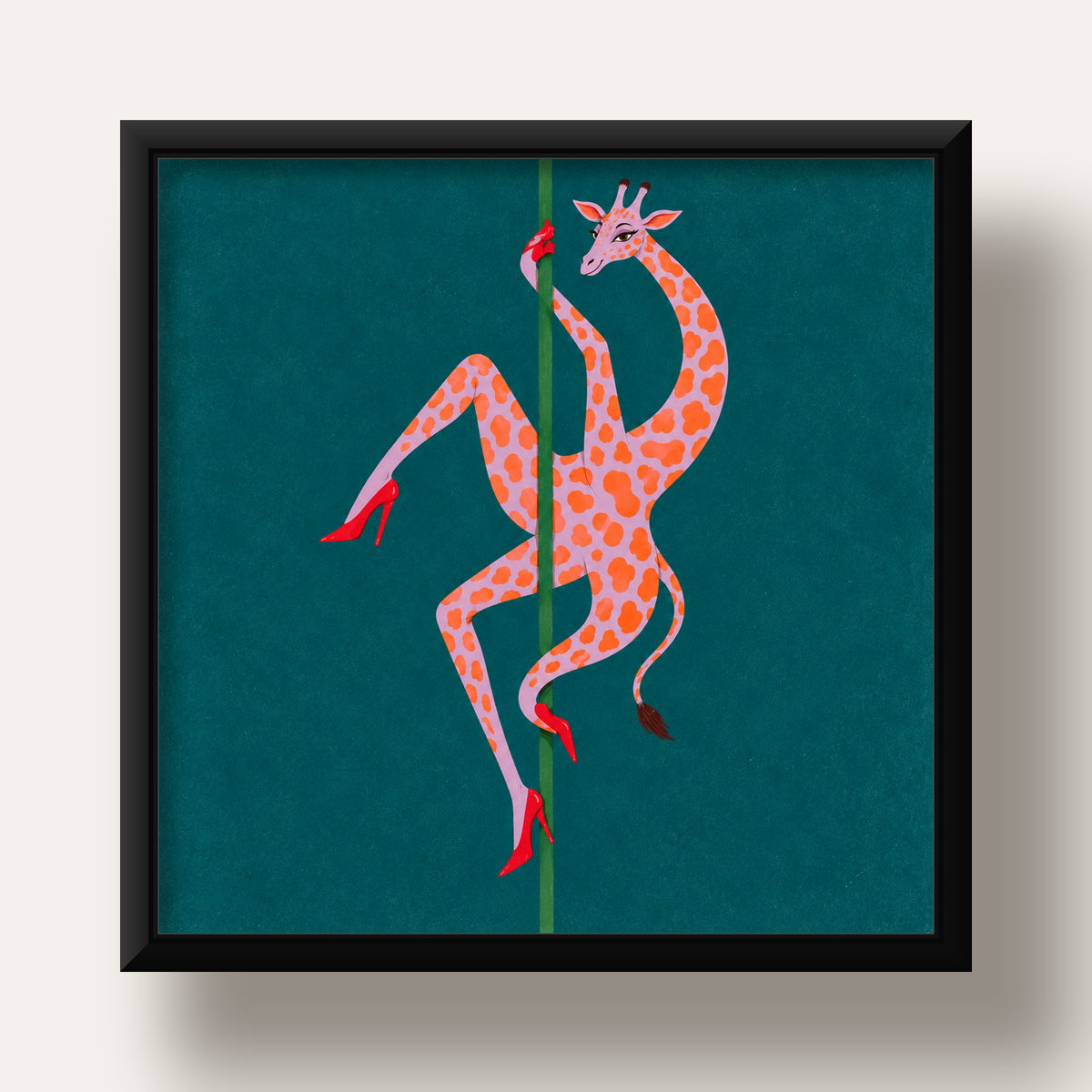 Direkte Dans Eden Zürafa Mizahi Sanat Poster — siyah derin çerçeveli