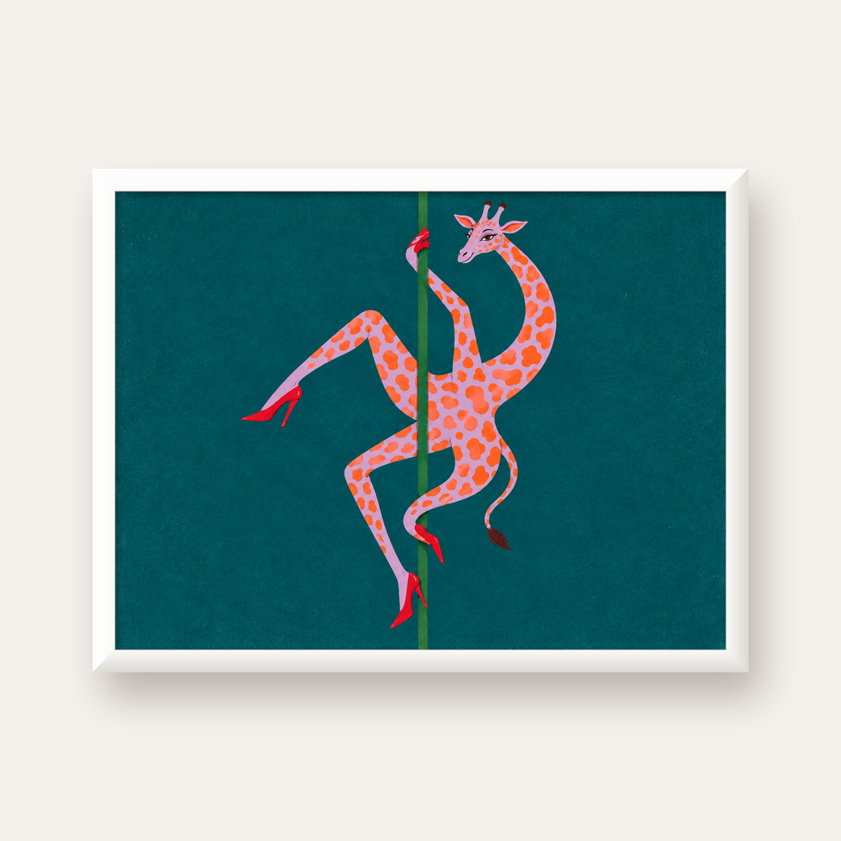 Direkte Dans Eden Zürafa Mizahi Sanat Poster — beyaz çerçeveli yatay poster