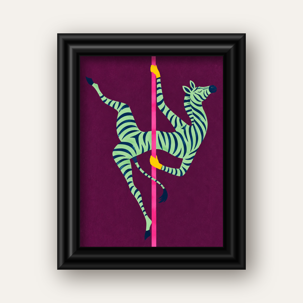 Direk Dansı Yapan Zebra Renkli Dijital İllüstrasyon Poster — siyah galeri çerçeveli