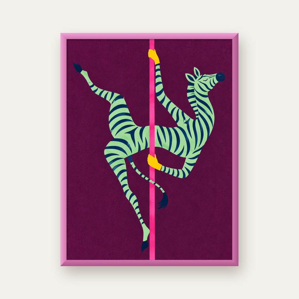 Direk Dansı Yapan Zebra Renkli Dijital İllüstrasyon Poster — pembe çerçeveli