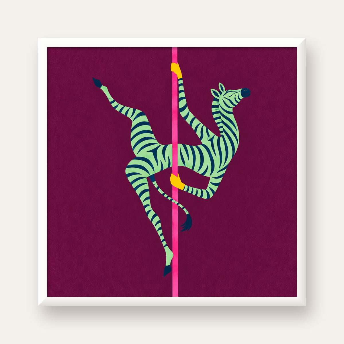 Direk Dansı Yapan Zebra Renkli Dijital İllüstrasyon Poster — beyaz çerçeveli kare poster