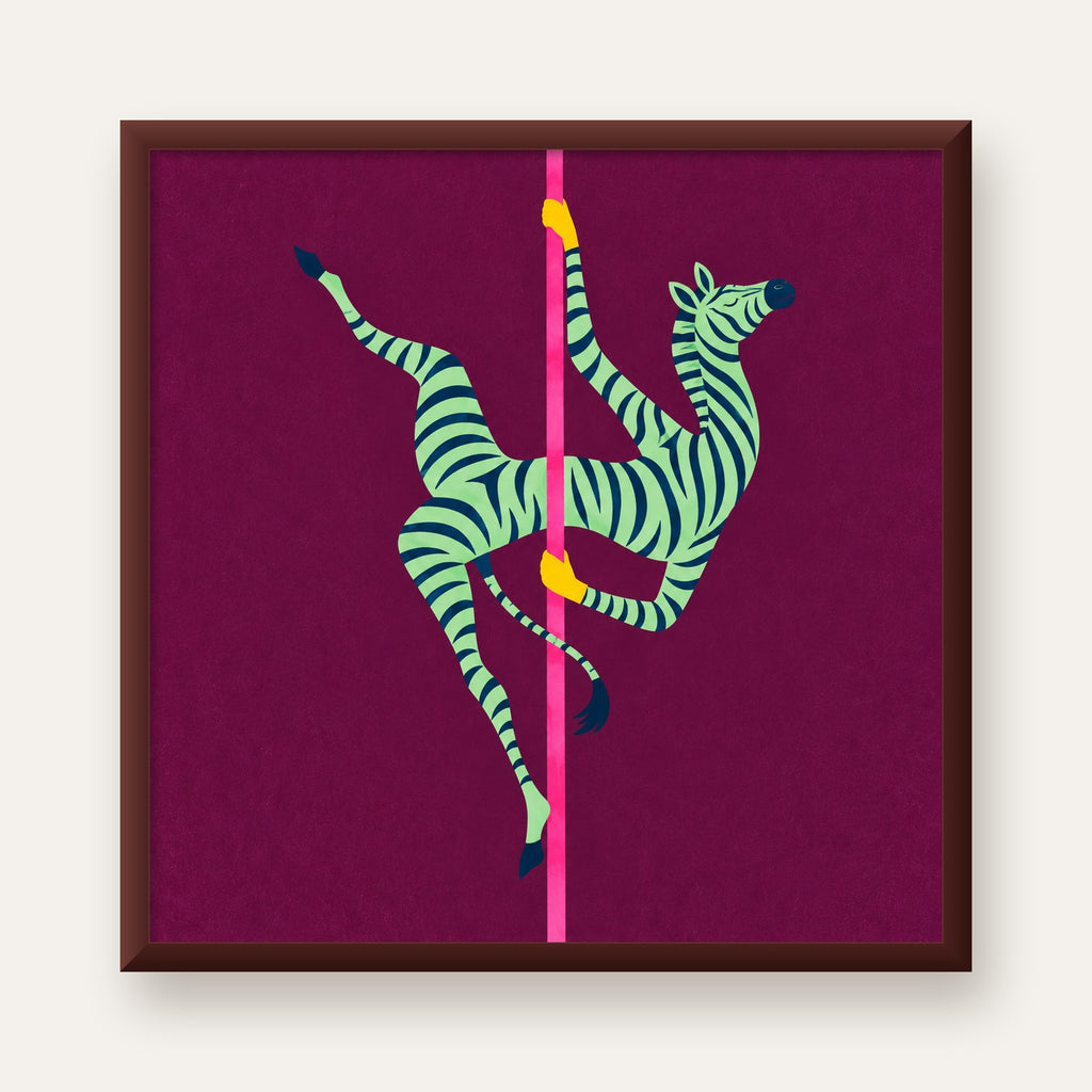 Direk Dansı Yapan Zebra Renkli Dijital İllüstrasyon Poster — ceviz çerçeveli