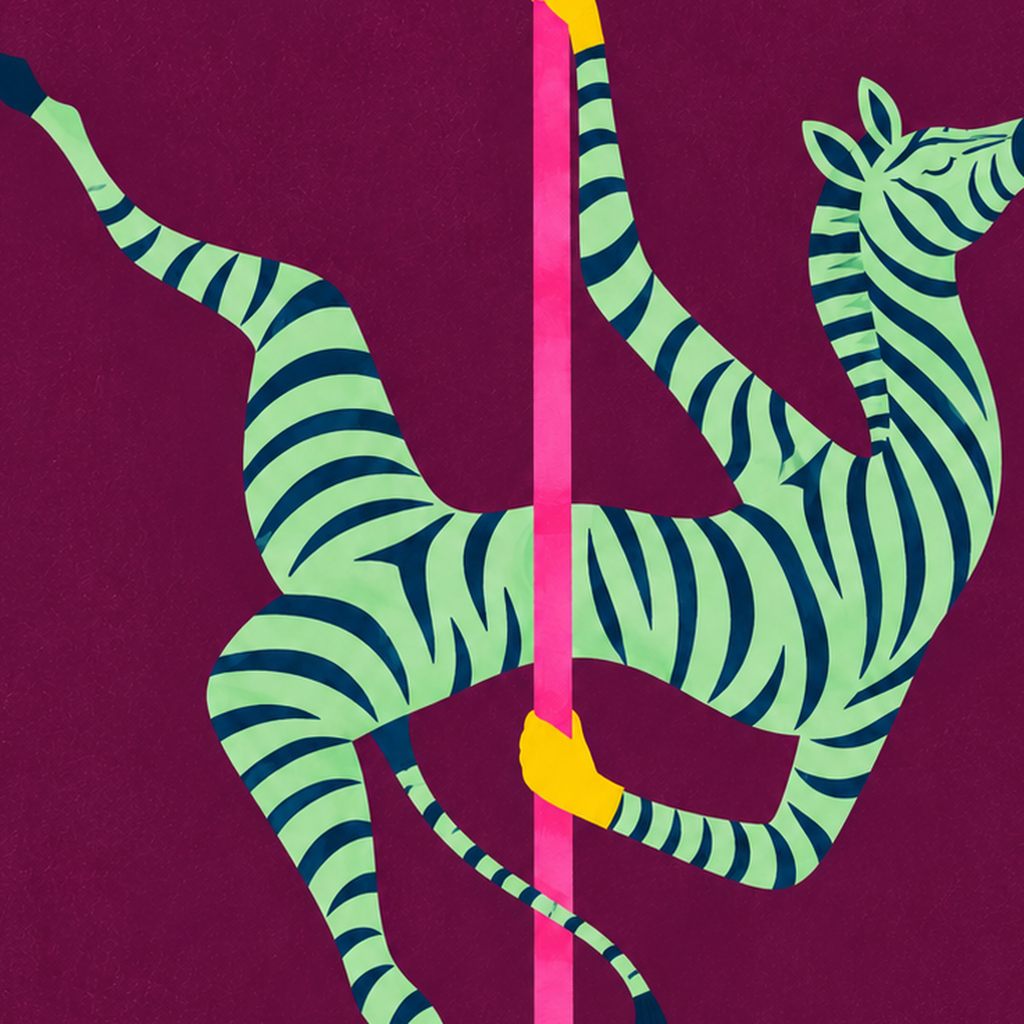 Direk Dansı Yapan Zebra Renkli Dijital İllüstrasyon Poster — baskının yakın çekimi, kâğıt dokusu ve renk detayı