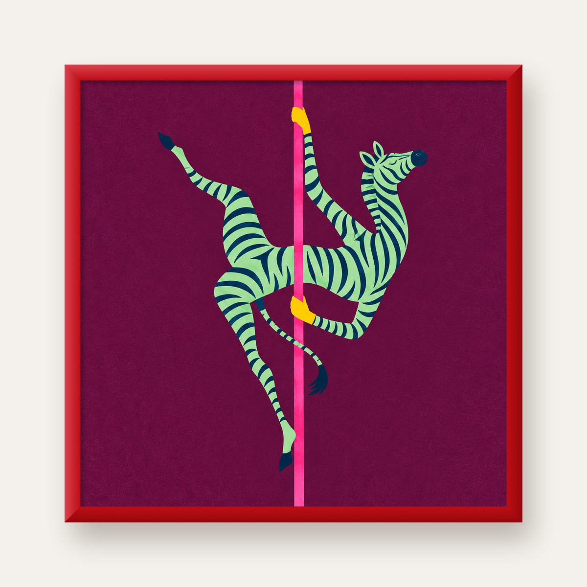 Direk Dansı Yapan Zebra Renkli Dijital İllüstrasyon Poster — kırmızı çerçeveli