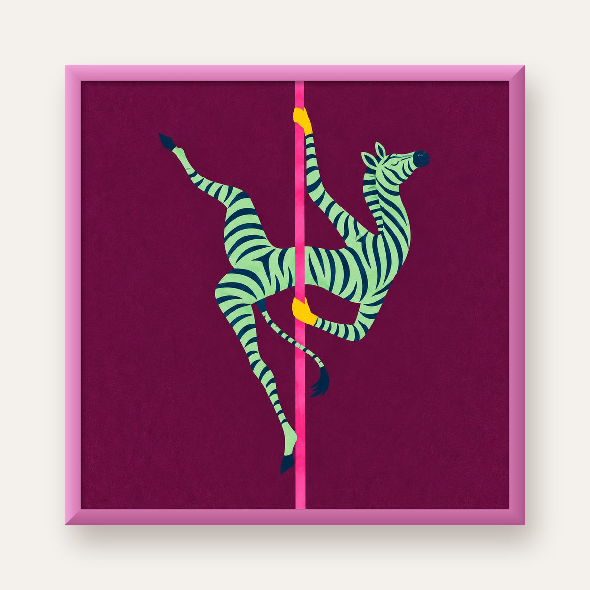 Direk Dansı Yapan Zebra Renkli Dijital İllüstrasyon Poster — pembe çerçeveli
