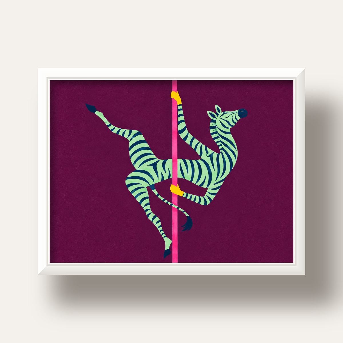 Direk Dansı Yapan Zebra Renkli Dijital İllüstrasyon Poster — beyaz derin çerçeveli