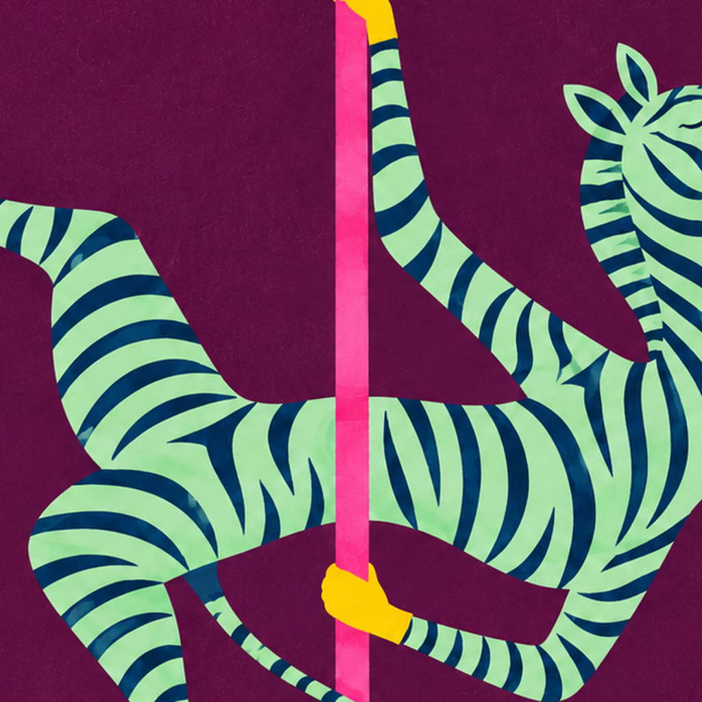 Direk Dansı Yapan Zebra Renkli Dijital İllüstrasyon Poster — baskının yakın çekimi, kâğıt dokusu ve renk detayı