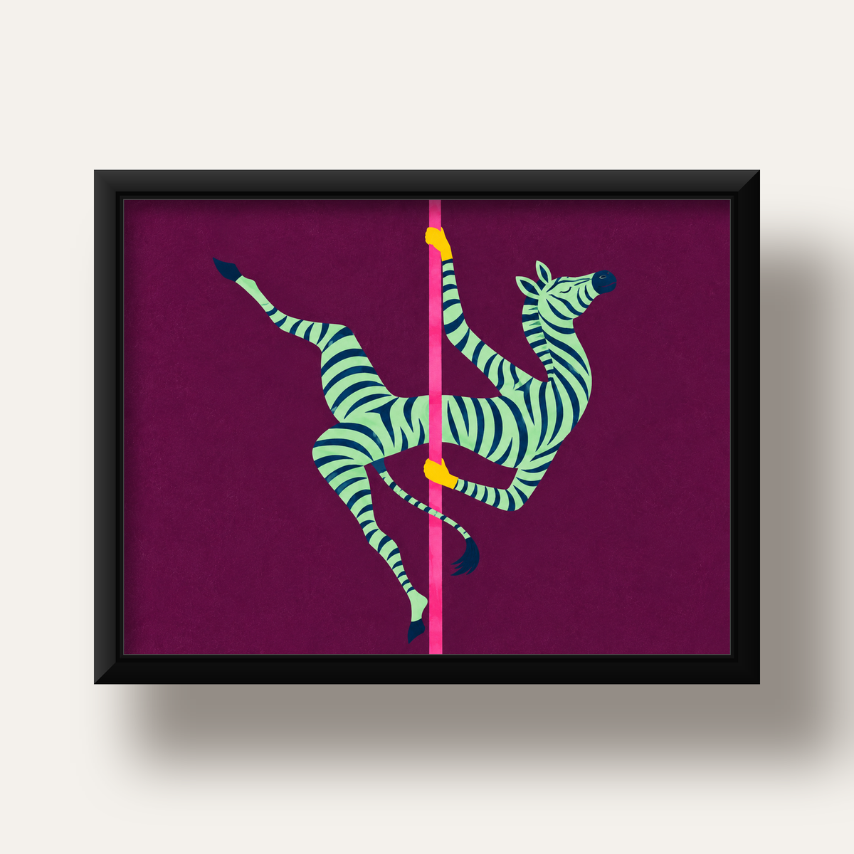 Direk Dansı Yapan Zebra Renkli Dijital İllüstrasyon Poster — siyah derin çerçeveli