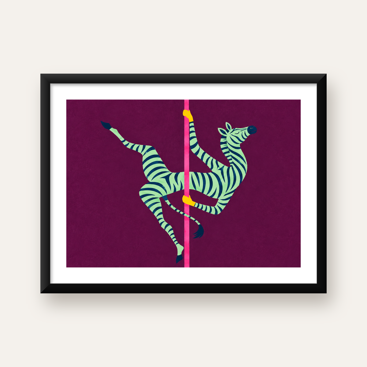 Direk Dansı Yapan Zebra Renkli Dijital İllüstrasyon Poster — Yatay baskı, beyaz kenar boşluklu