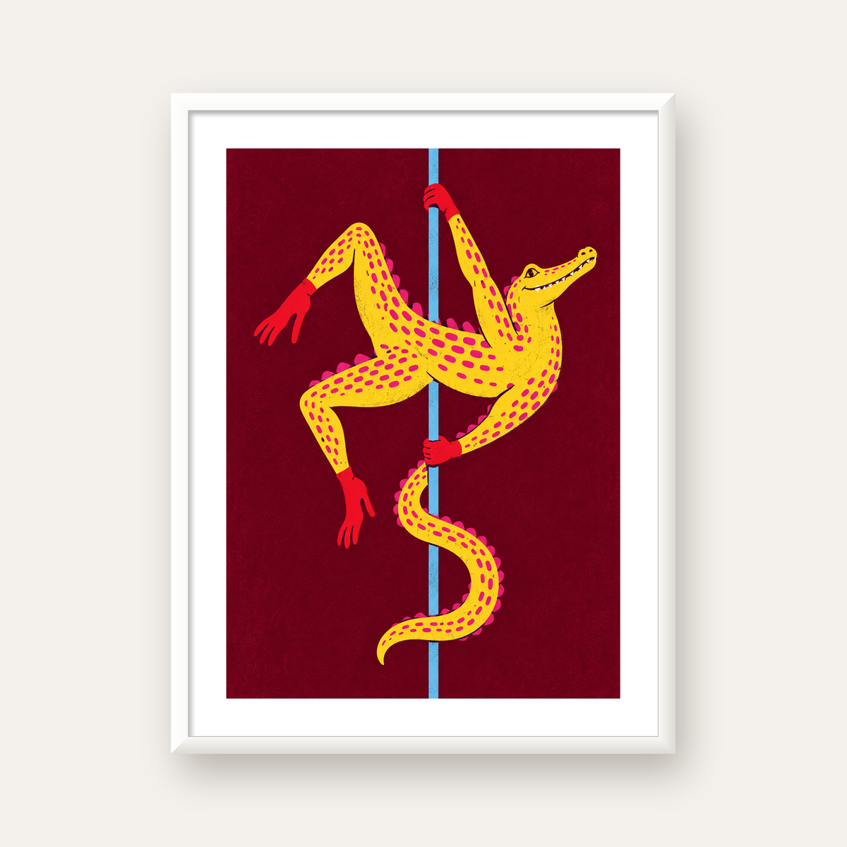 Dans Eden Timsah Poster – Renkli ve Eğlenceli Dijital Sanat — beyaz çerçeveli dikey poster