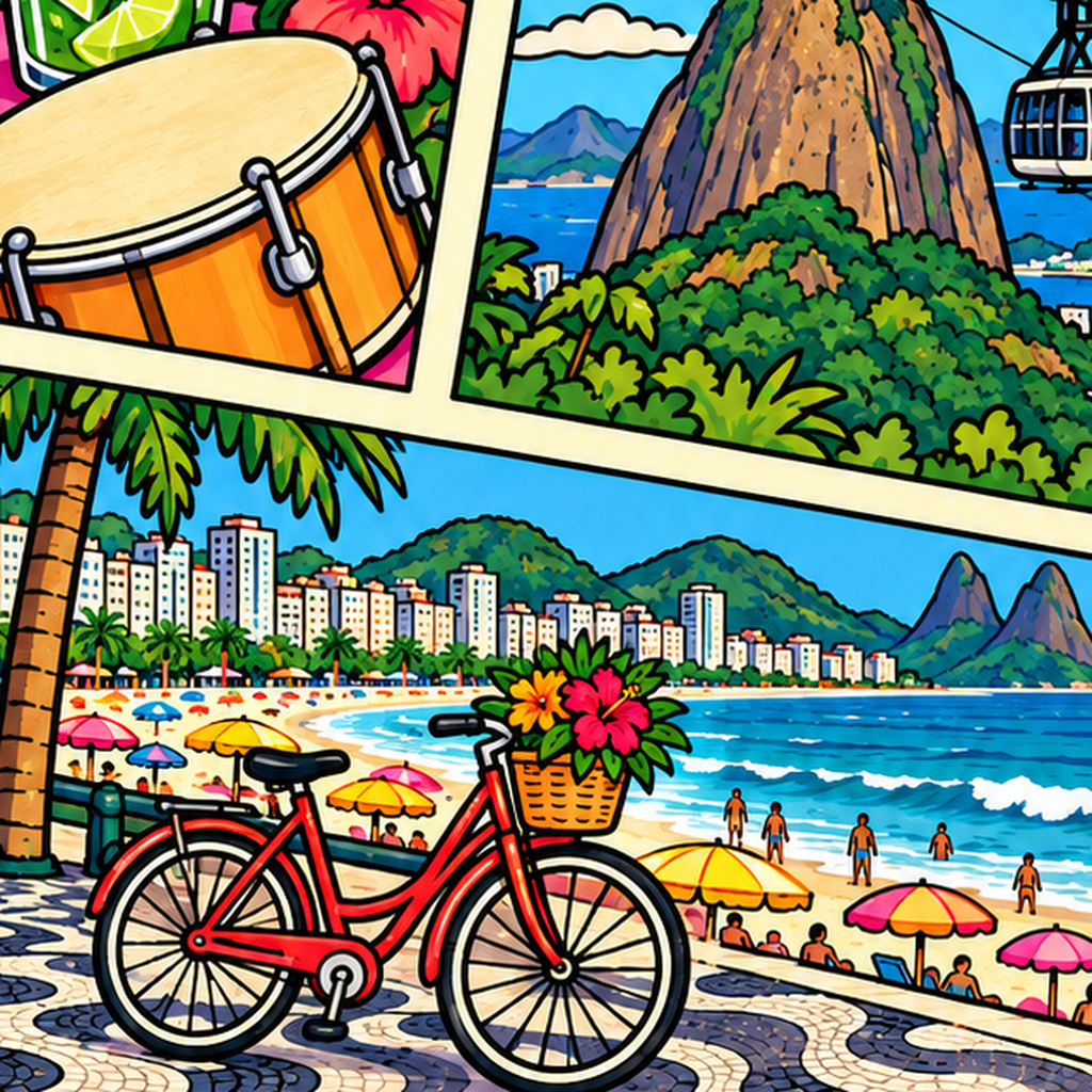 Renkli Rio de Janeiro Çizgi Roman Poster – Enerjik Dekor — baskının yakın çekimi, kâğıt dokusu ve renk detayı