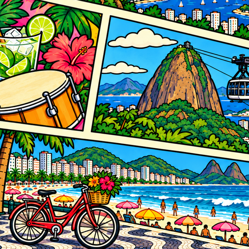Renkli Rio de Janeiro Çizgi Roman Poster – Enerjik Dekor — baskının yakın çekimi, kâğıt dokusu ve renk detayı